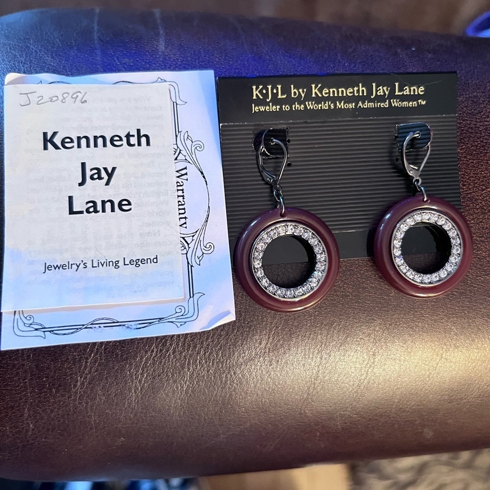 Kenneth Jay Lane Redish brown and Silver Hoop Earrings